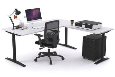 Stand-up - Electric Corner Standing Desk Black Frame Left or Right Side Return [1600L x 1550W with Cable Scallop] jasonl white none 