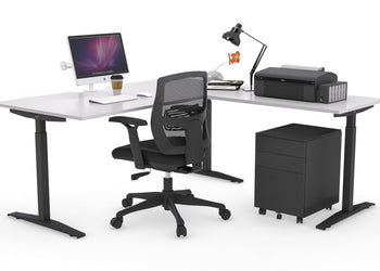 Stand-up - Electric Corner Standing Desk Black Frame Left or Right Side Return [1800L x 1800W with Cable Scallop] jasonl white none 
