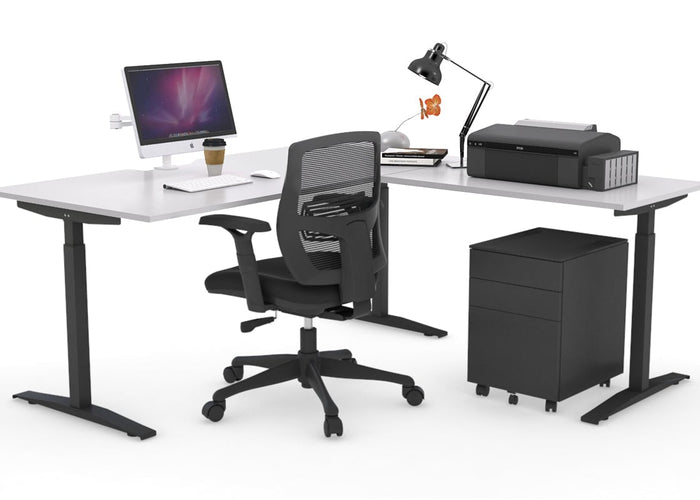 Stand-up - Electric Corner Standing Desk Black Frame Left or Right Side Return [1800L x 1800W with Cable Scallop] jasonl white none 