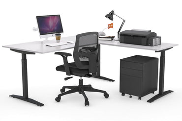 Stand-up - Electric Corner Standing Desk Black Frame Left or Right Side Return [1800L x 1800W with Cable Scallop] jasonl white none 