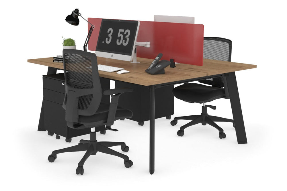 Switch - 2 Person Workstation Black Frame [1200L x 700W]-salvage oak red perspex (400H x 800W) 