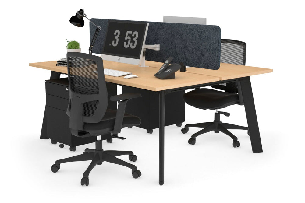 Switch - 2 Person Workstation Black Frame [1200L x 700W]-maple dark grey acoustic panel (400H x 1200W) 