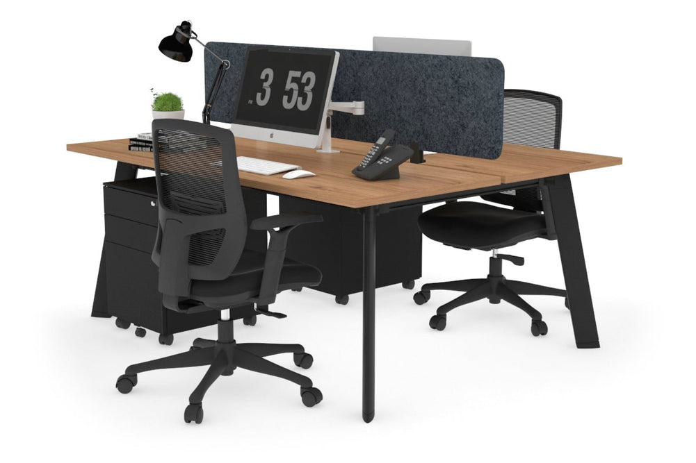 Switch - 2 Person Workstation Black Frame [1200L x 700W]-salvage oak dark grey acoustic panel (400H x 1200W) 