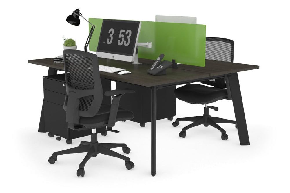 Switch - 2 Person Workstation Black Frame [1200L x 700W]-dark oak green perspex (400H x 800W) 