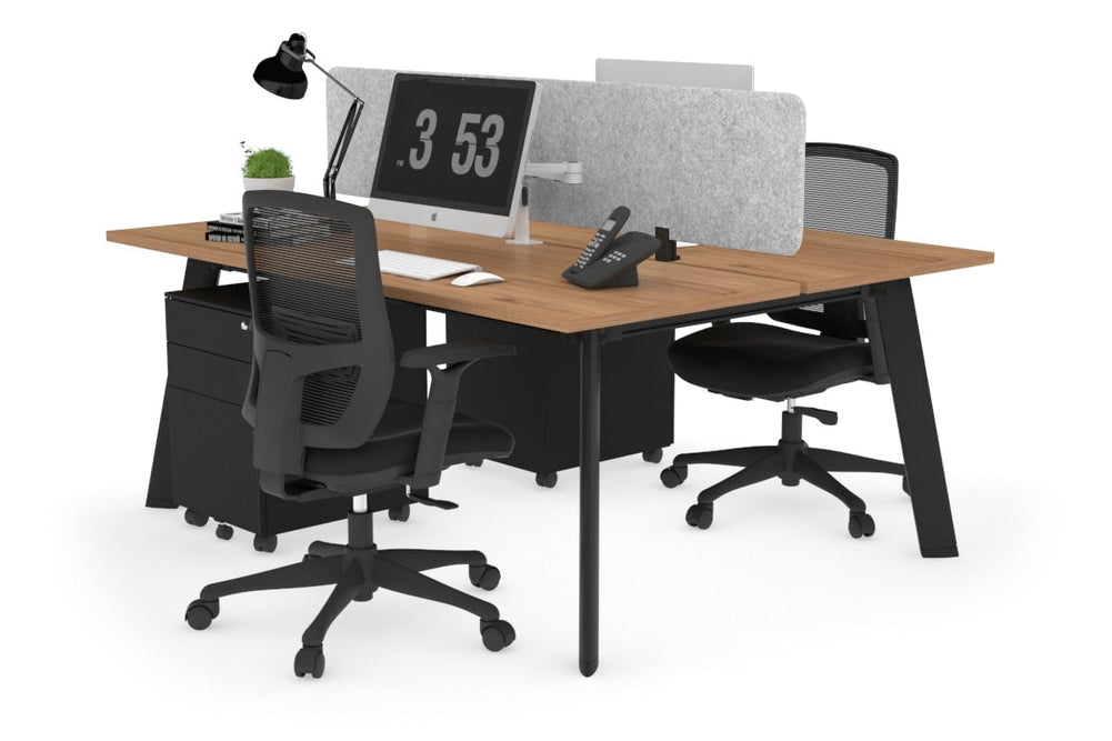 Switch - 2 Person Workstation Black Frame [1200L x 700W]-salvage oak light grey acoustic panel (400H x 1200W) 
