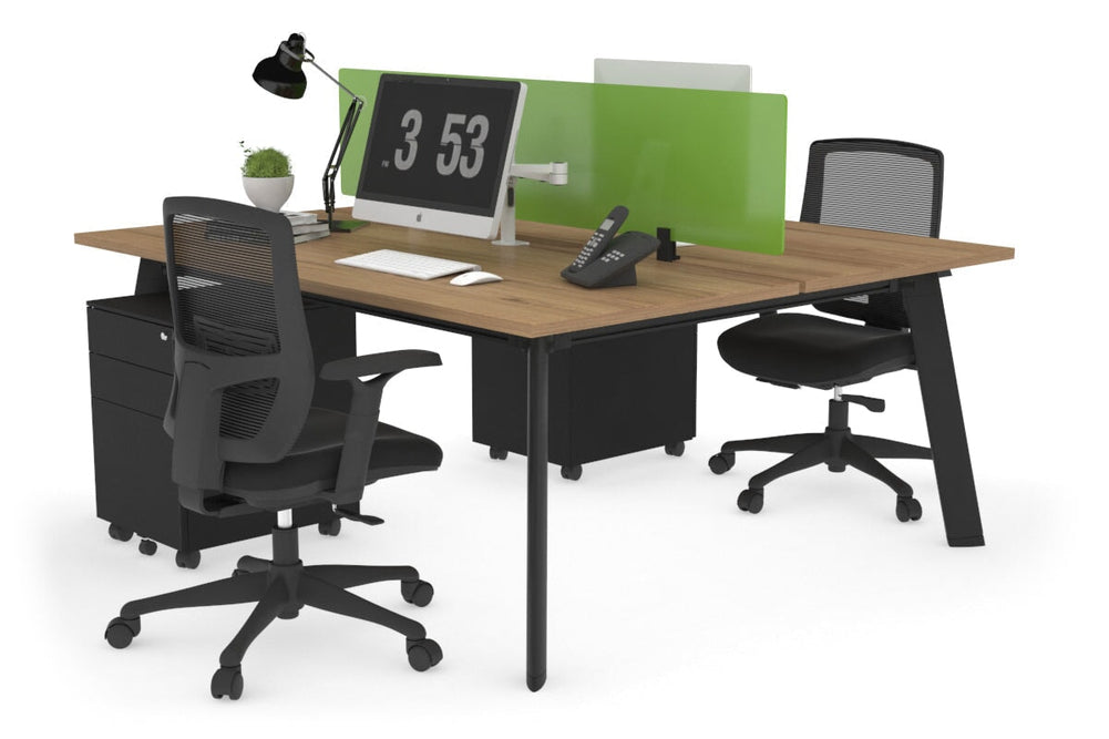 Switch - 2 Person Workstation Black Frame [1200L x 800W with Cable Scallop]-salvage oak green perspex (400H x 800W) 