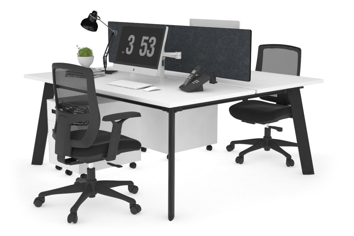 Switch - 2 Person Workstation Black Frame [1200L x 800W with Cable Scallop]-white grey echo perspex (400H x 800W) 