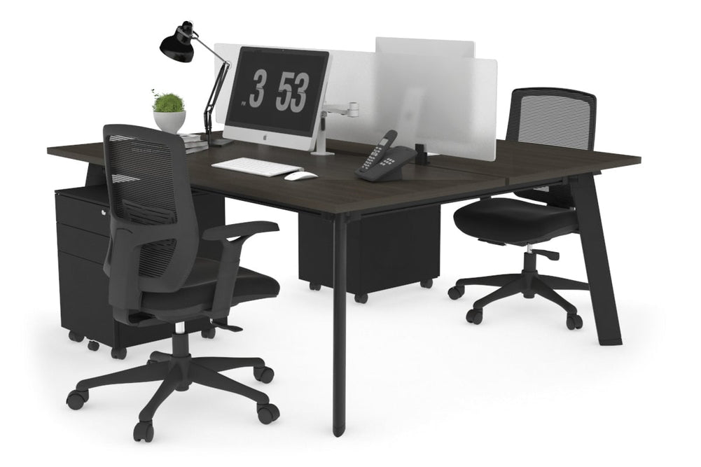 Switch - 2 Person Workstation Black Frame [1200L x 800W with Cable Scallop]-dark oak white perspex (400H x 800W) 