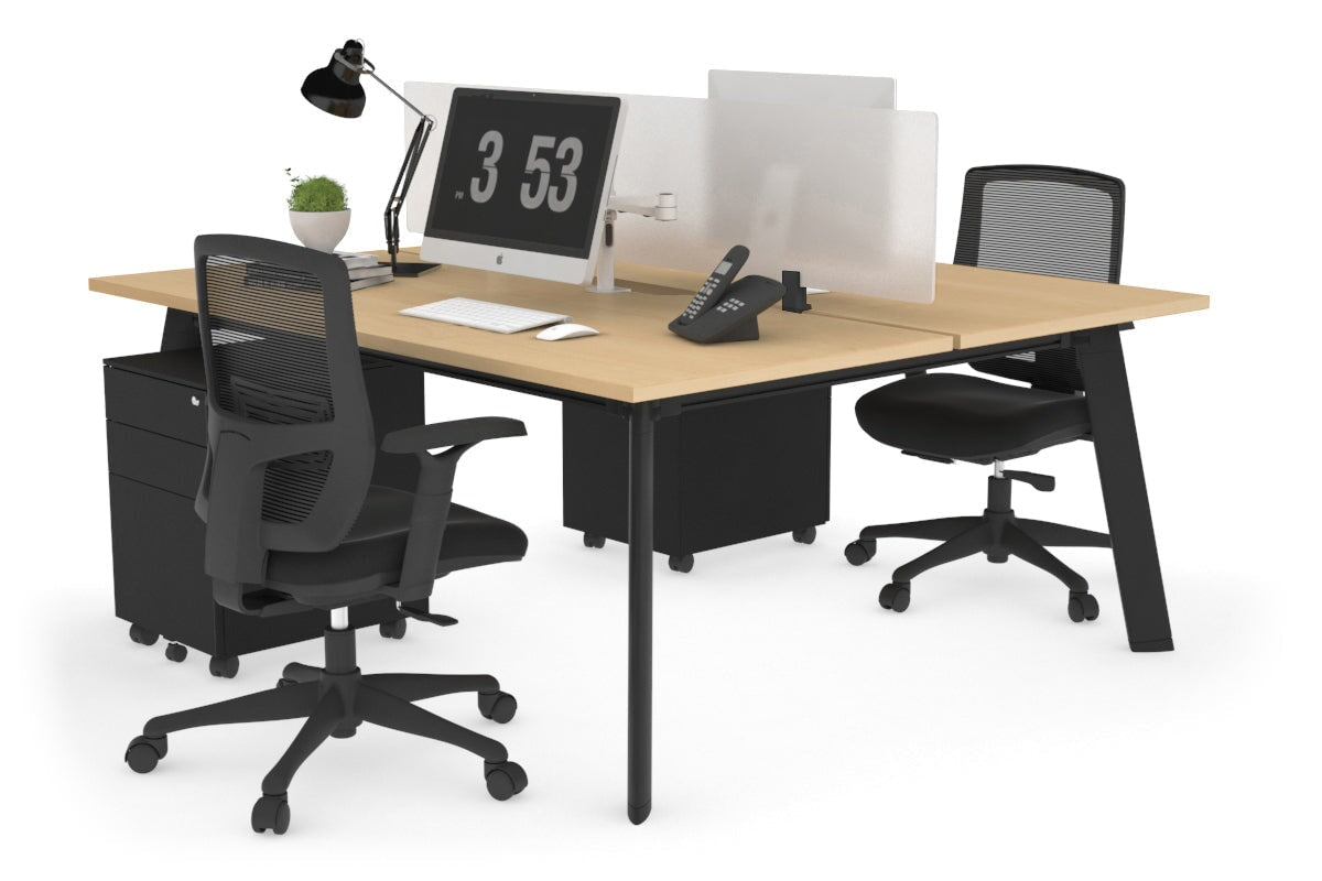 Switch - 2 Person Workstation Black Frame [1200L x 800W with Cable Scallop]-maple white perspex (400H x 800W) 
