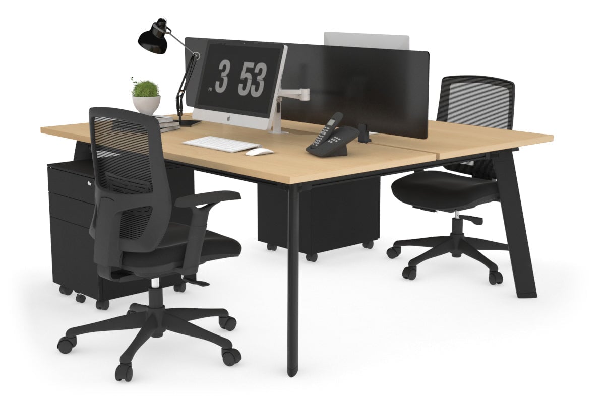 Switch - 2 Person Workstation Black Frame [1200L x 800W with Cable Scallop]-maple black perspex (400H x 800W) 