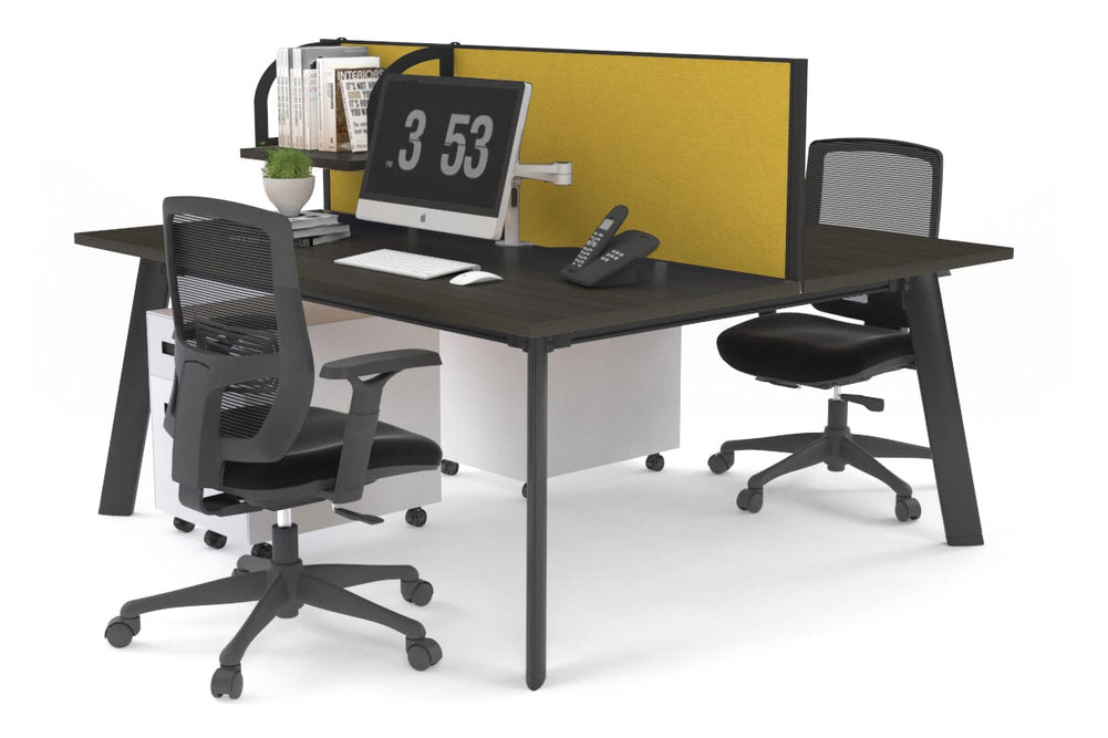 Switch - 2 Person Workstation Black Frame [1200L x 800W with Cable Scallop]-dark oak mustard yellow (500H x 1200W) 