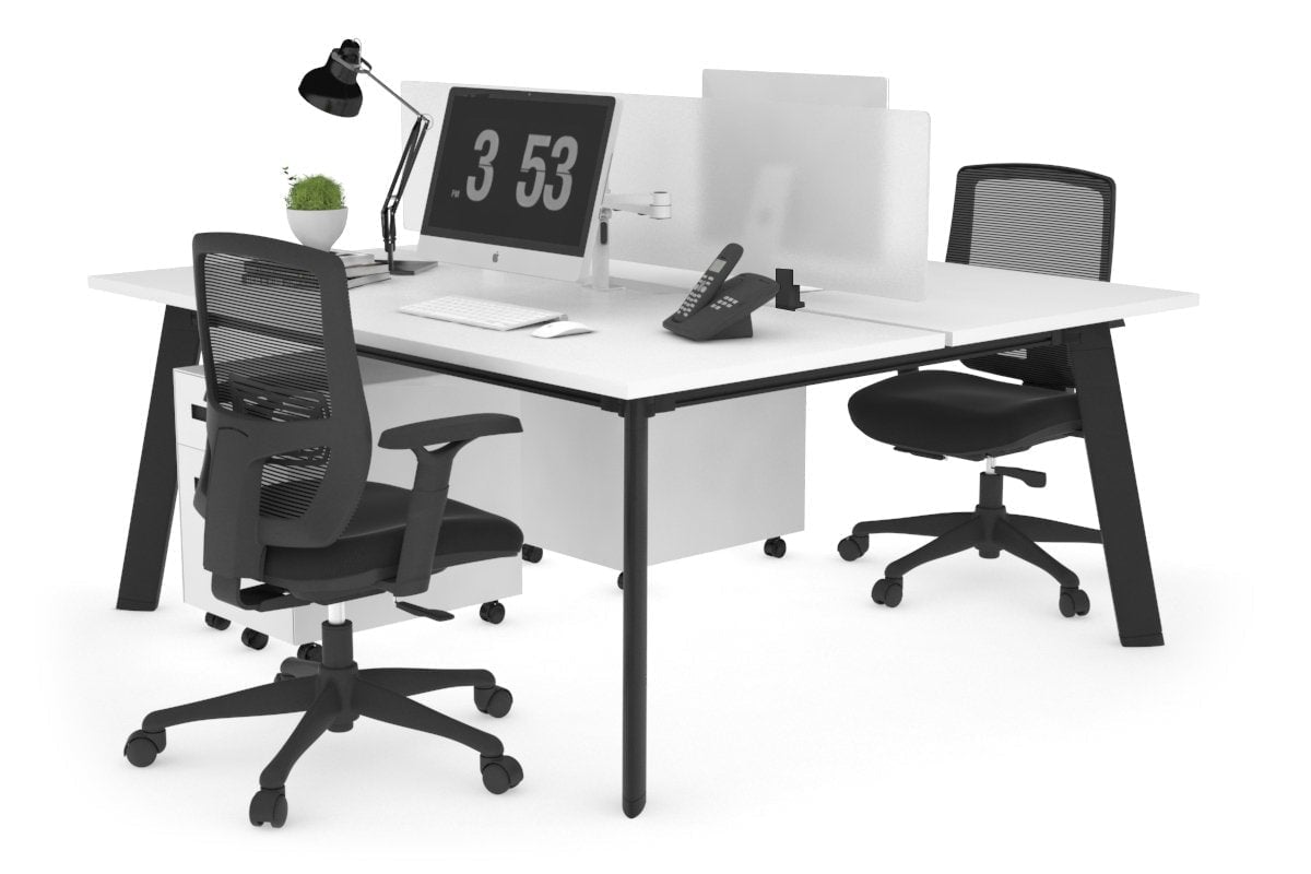 Switch - 2 Person Workstation Black Frame [1200L x 800W with Cable Scallop] Jasonl white white perspex (400H x 800W) 