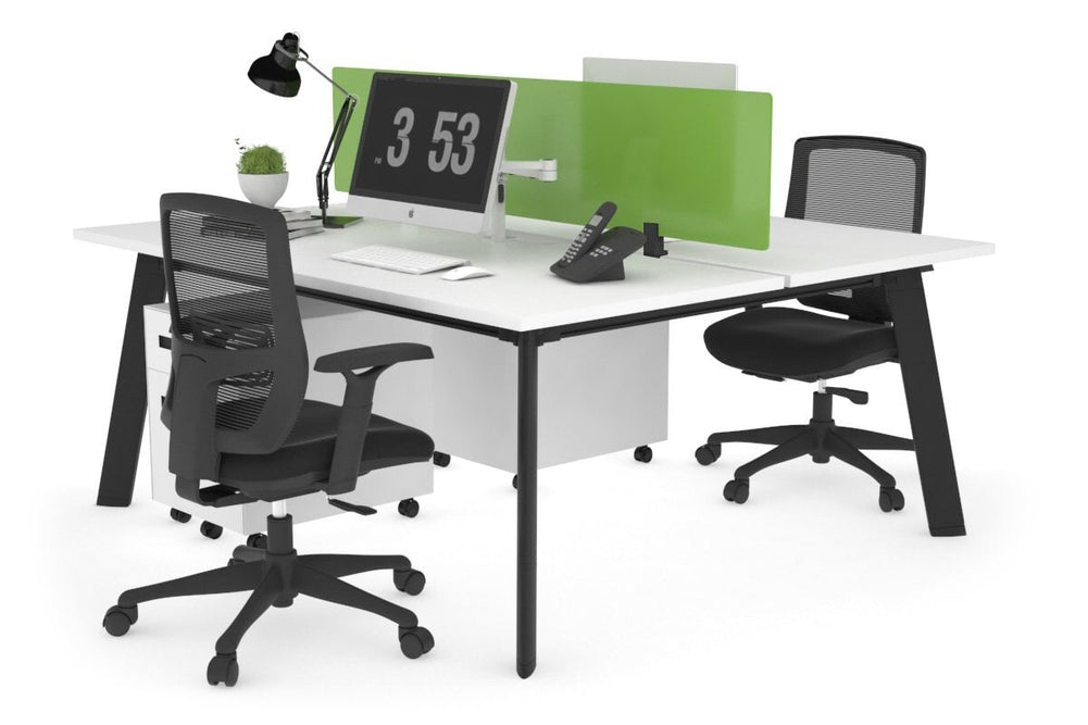 Switch - 2 Person Workstation Black Frame [1200L x 800W with Cable Scallop]-white green perspex (400H x 800W) 