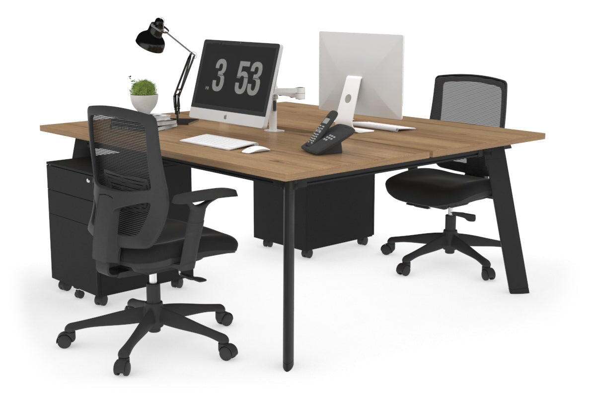 Switch - 2 Person Workstation Black Frame [1200L x 800W with Cable Scallop]-salvage oak none 