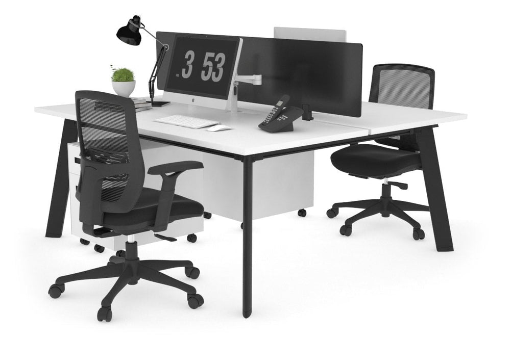 Switch - 2 Person Workstation Black Frame [1200L x 800W with Cable Scallop]-white black perspex (400H x 800W) 