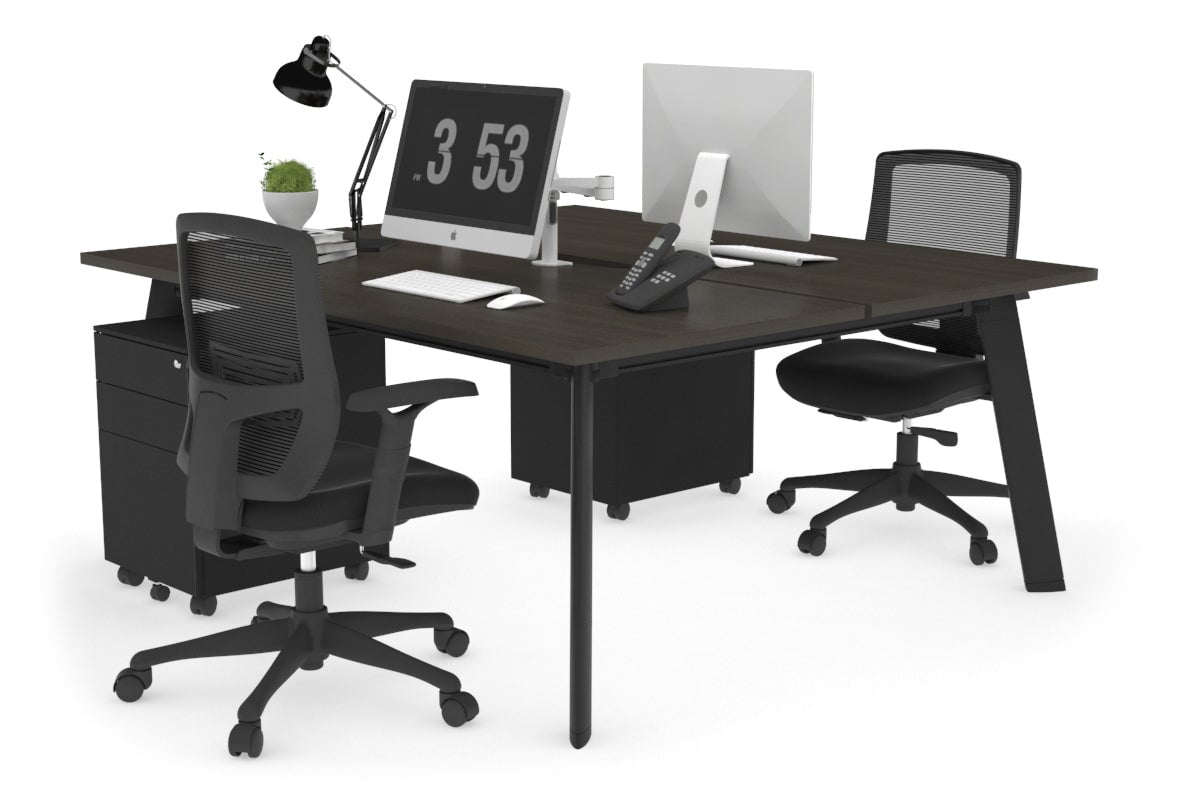 Switch - 2 Person Workstation Black Frame [1200L x 800W with Cable Scallop]-dark oak none 