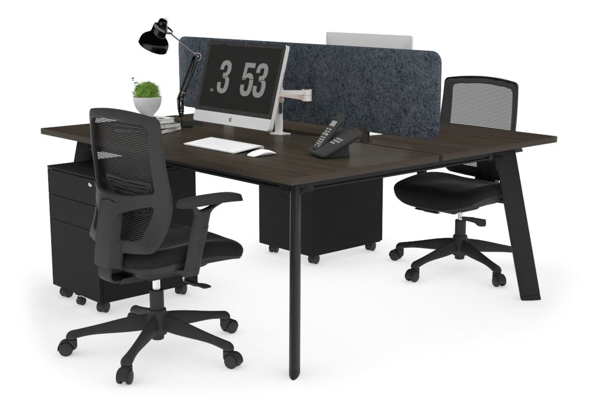 Switch - 2 Person Workstation Black Frame [1200L x 800W with Cable Scallop]-dark oak dark grey echo panel (400H x 1200W) 