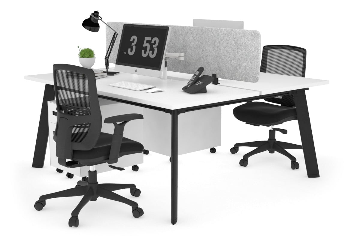 Switch - 2 Person Workstation Black Frame [1200L x 800W with Cable Scallop]-white light grey echo panel (400H x 1200W) 