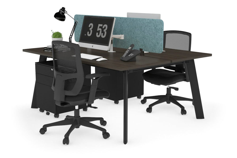 Switch - 2 Person Workstation Black Frame [1400L x 700W]-dark oak blue acoustic panel (400H x 1200W) 