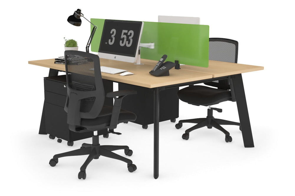 Switch - 2 Person Workstation Black Frame [1400L x 700W]-maple green perspex (400H x 800W) 