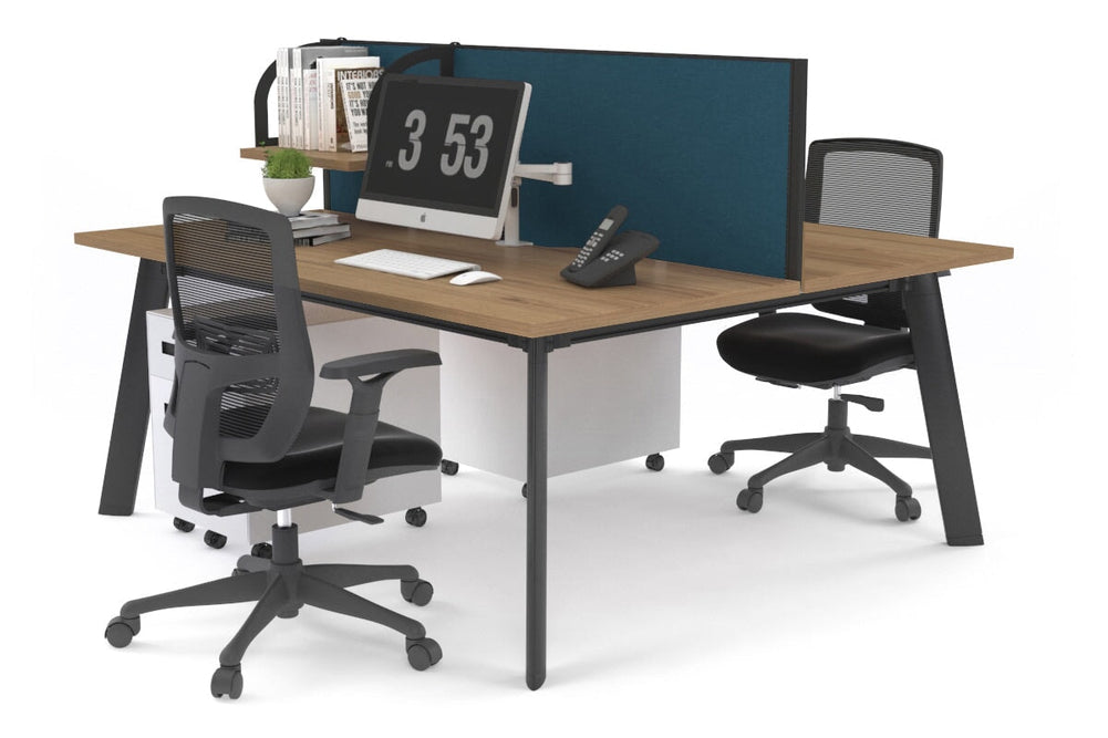 Switch - 2 Person Workstation Black Frame [1400L x 700W]-salvage oak deep blue (500H x 1400W) 