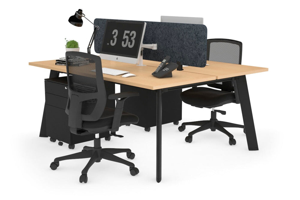 Switch - 2 Person Workstation Black Frame [1400L x 700W]-maple dark grey acoustic panel (400H x 1200W) 