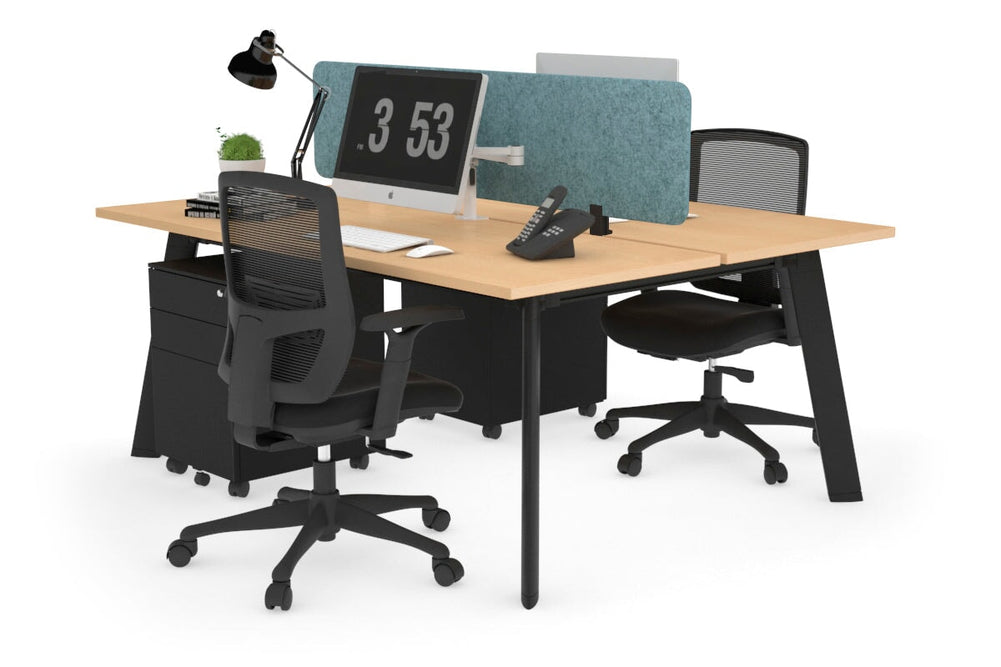 Switch - 2 Person Workstation Black Frame [1400L x 700W]-maple blue acoustic panel (400H x 1200W) 