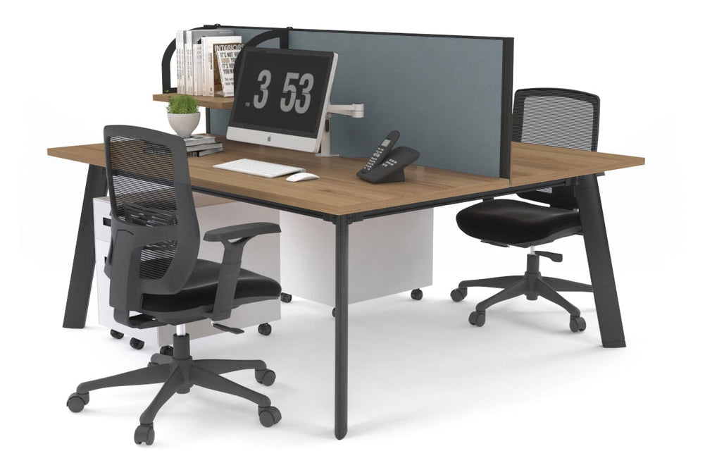 Switch - 2 Person Workstation Black Frame [1400L x 700W]-salvage oak cool grey (500H x 1400W) 