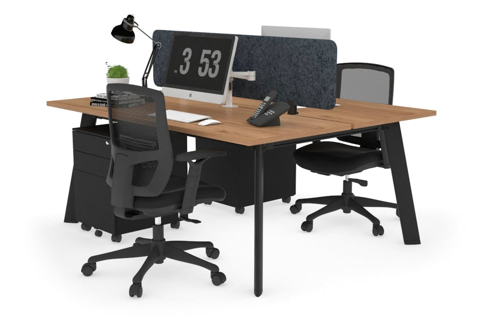 Switch - 2 Person Workstation Black Frame [1400L x 700W]-salvage oak dark grey acoustic panel (400H x 1200W) 