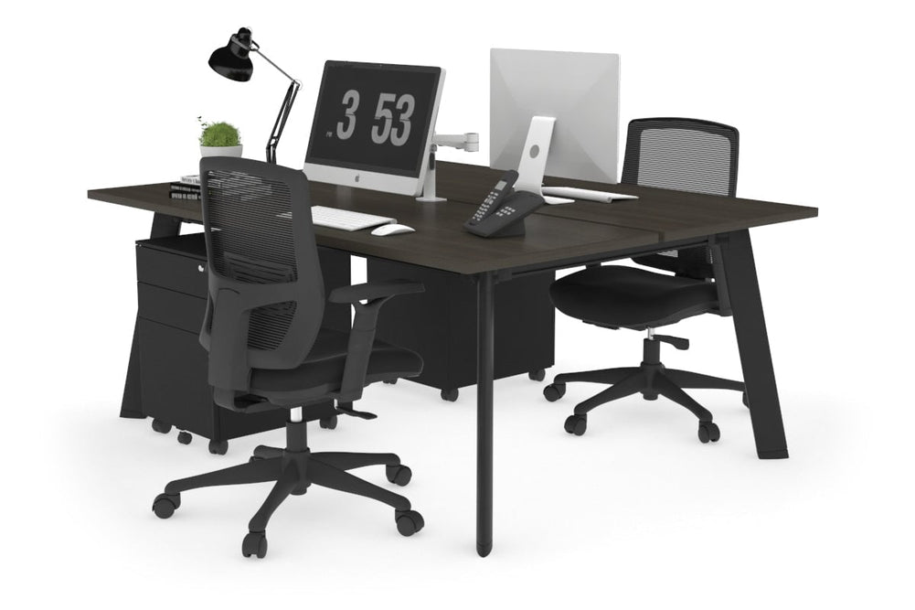 Switch - 2 Person Workstation Black Frame [1400L x 700W]-dark oak none 