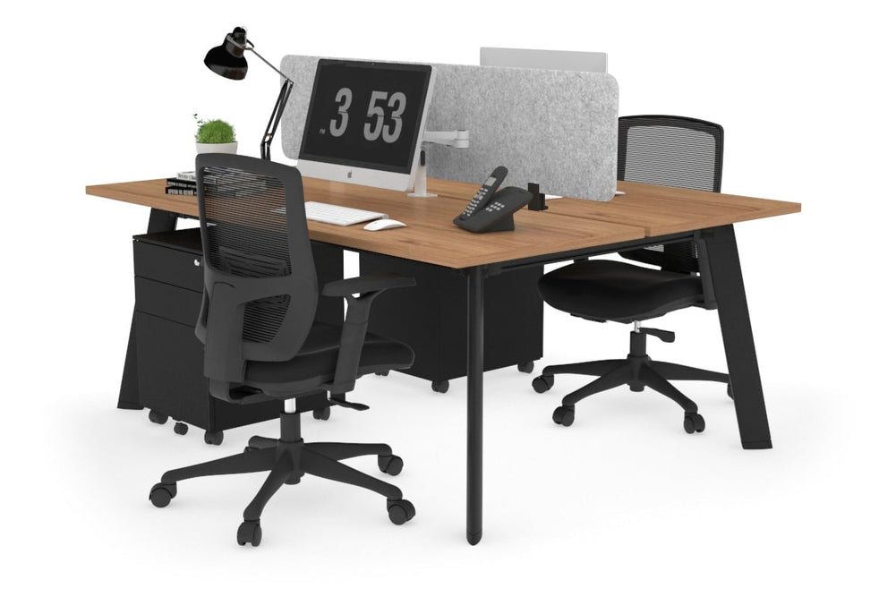 Switch - 2 Person Workstation Black Frame [1400L x 700W]-salvage oak light grey acoustic panel (400H x 1200W) 