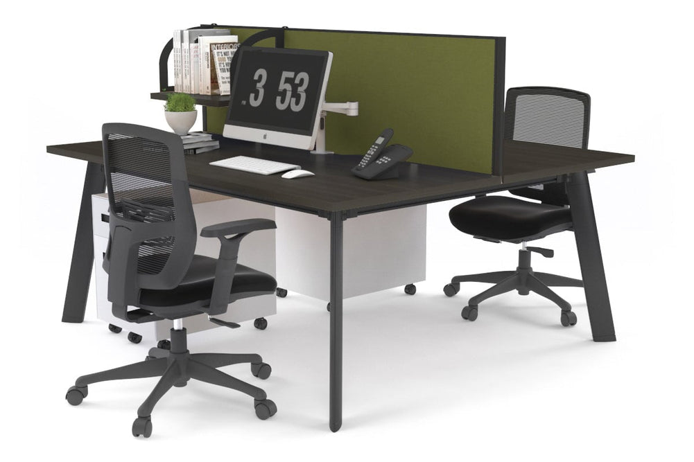 Switch - 2 Person Workstation Black Frame [1400L x 700W]-dark oak green moss (500H x 1400W) 