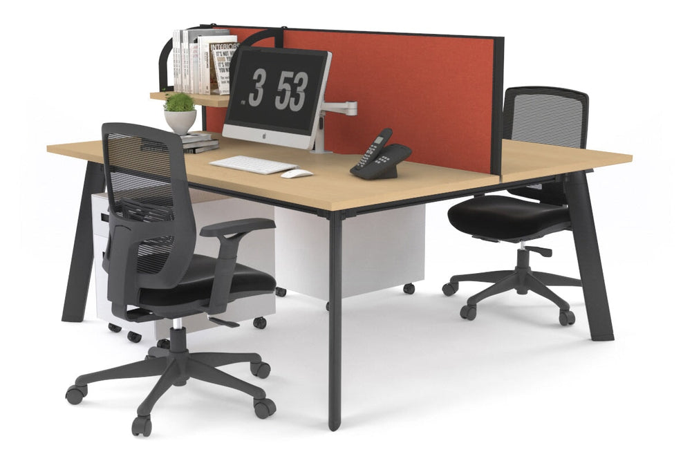 Switch - 2 Person Workstation Black Frame [1400L x 700W]-maple orange squash (500H x 1400W) 