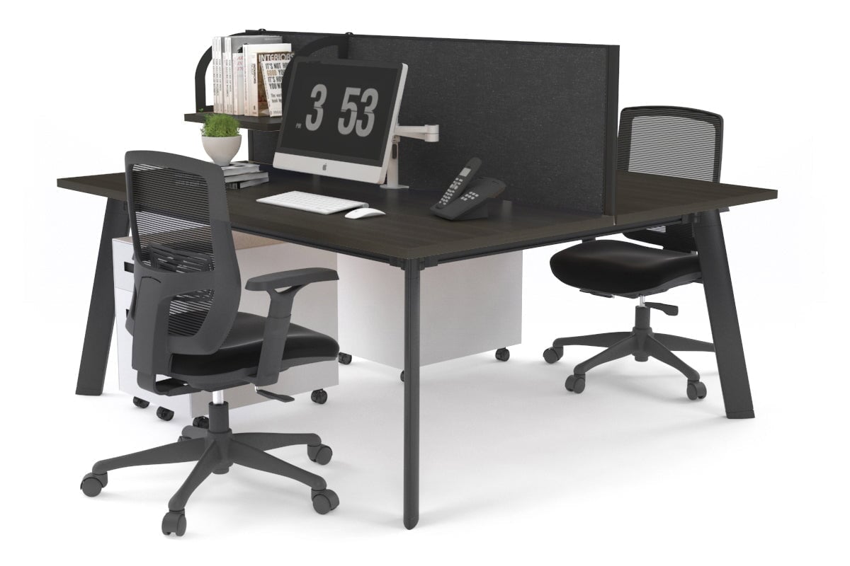 Switch - 2 Person Workstation Black Frame [1400L x 700W] Jasonl dark oak moody charcoal (500H x 1400W) 