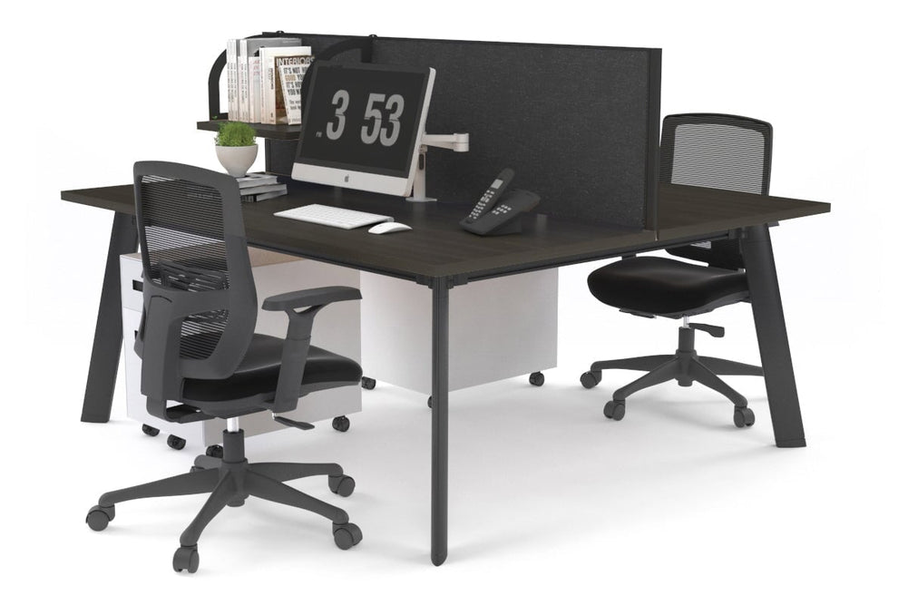 Switch - 2 Person Workstation Black Frame [1400L x 700W]-dark oak moody charcoal (500H x 1400W) 
