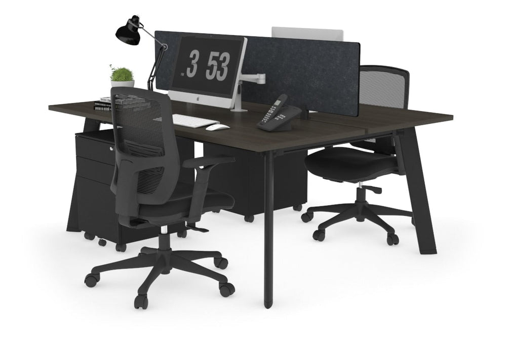 Switch - 2 Person Workstation Black Frame [1400L x 700W]-dark oak grey acoustic perspex (400H x 800W) 