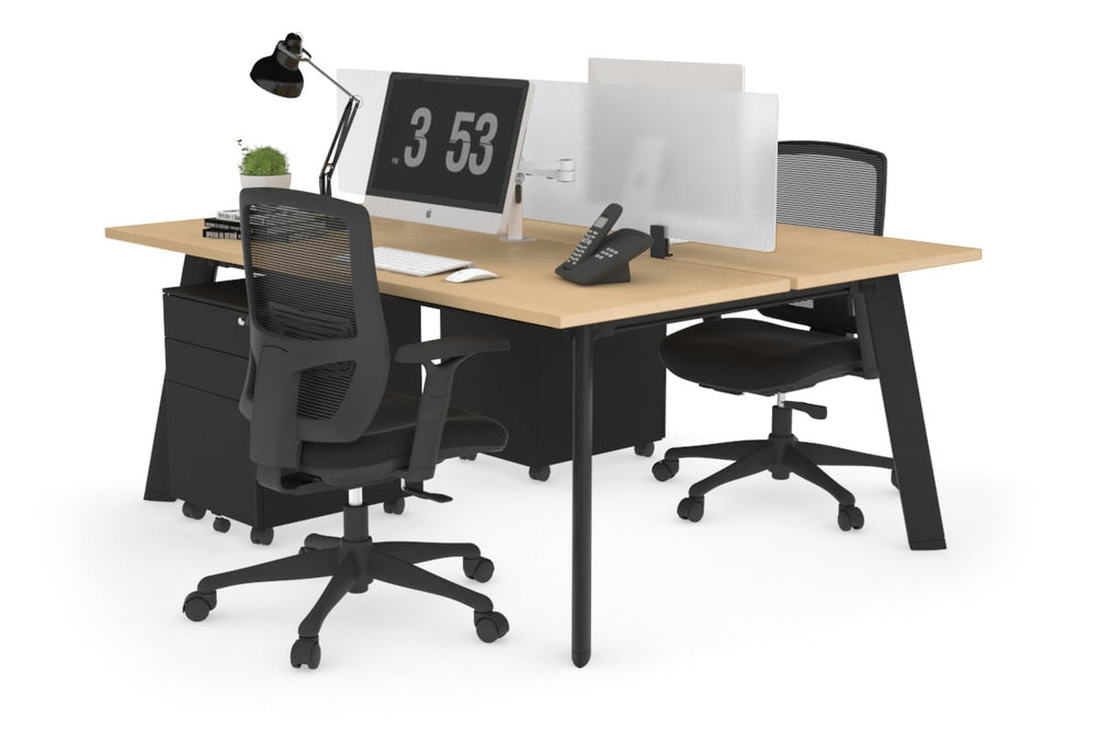 Switch - 2 Person Workstation Black Frame [1400L x 700W]-maple white perspex (400H x 800W) 