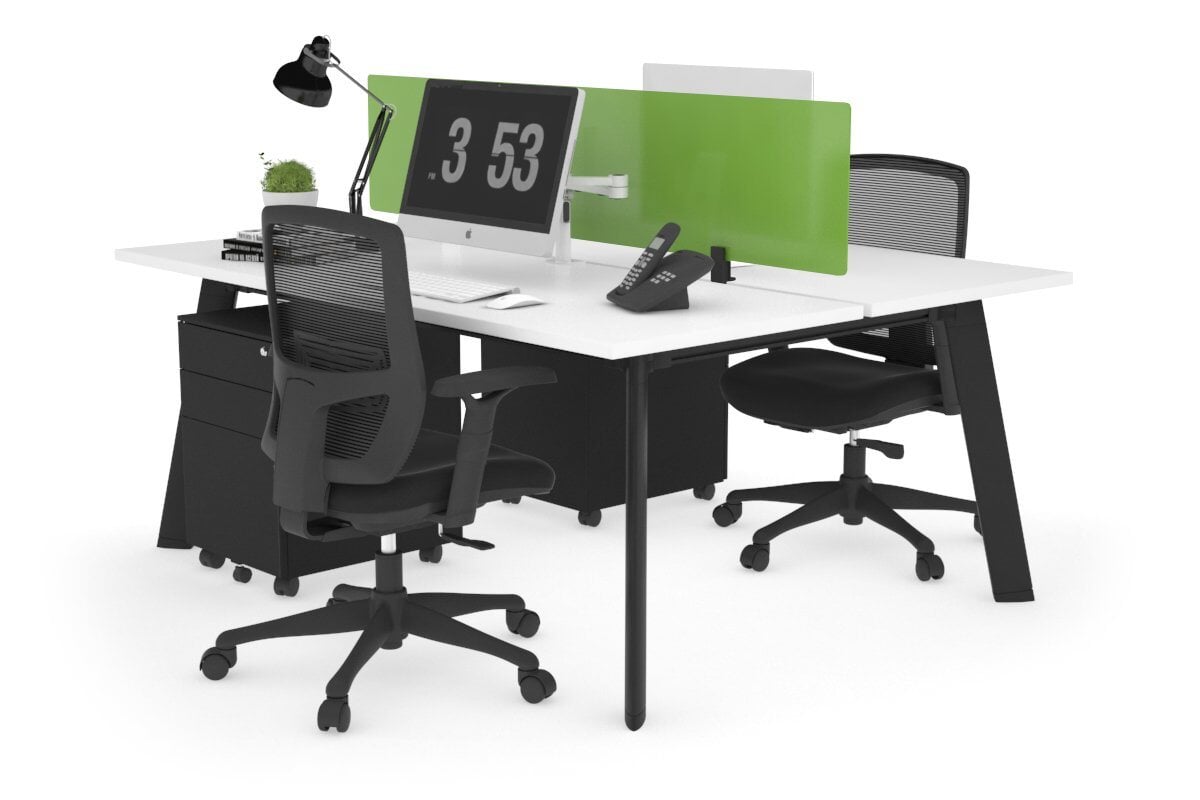 Switch - 2 Person Workstation Black Frame [1400L x 700W] Jasonl white green perspex (400H x 800W) 