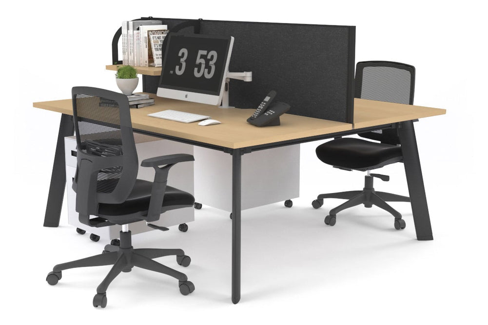 Switch - 2 Person Workstation Black Frame [1400L x 700W]-maple moody charcoal (500H x 1400W) 