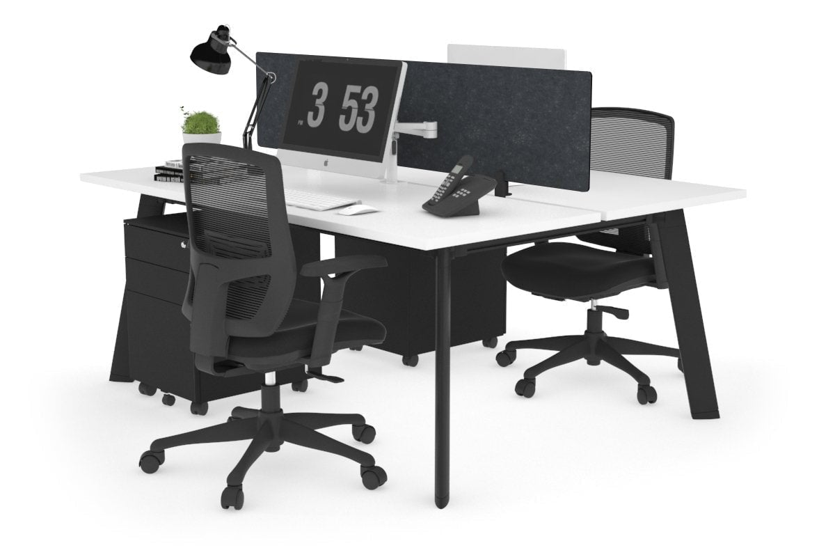 Switch - 2 Person Workstation Black Frame [1400L x 700W]-white grey echo perspex (400H x 800W) 