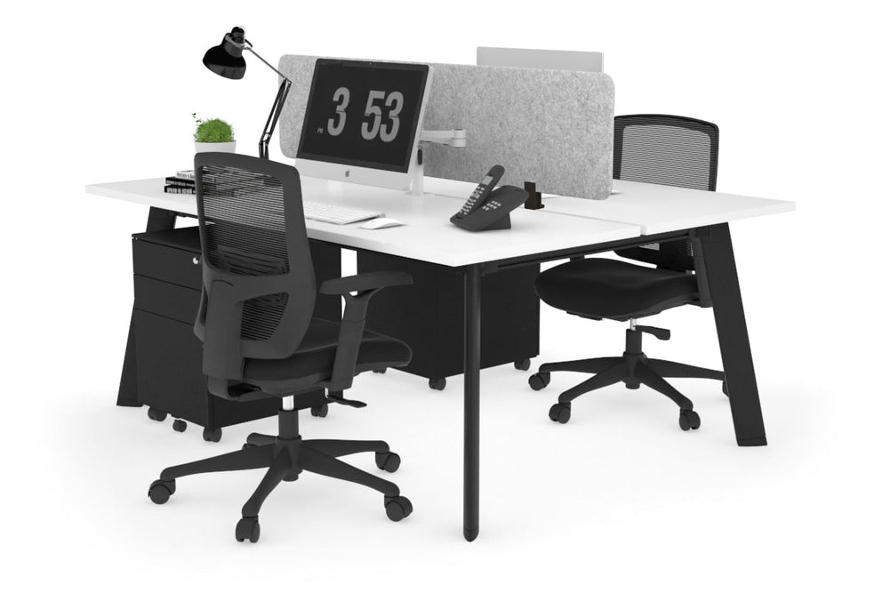 Switch - 2 Person Workstation Black Frame [1400L x 700W]-white light grey acoustic panel (400H x 1200W) 
