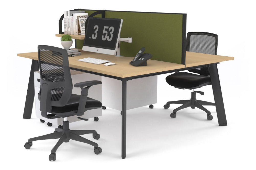 Switch - 2 Person Workstation Black Frame [1400L x 700W]-maple green moss (500H x 1400W) 
