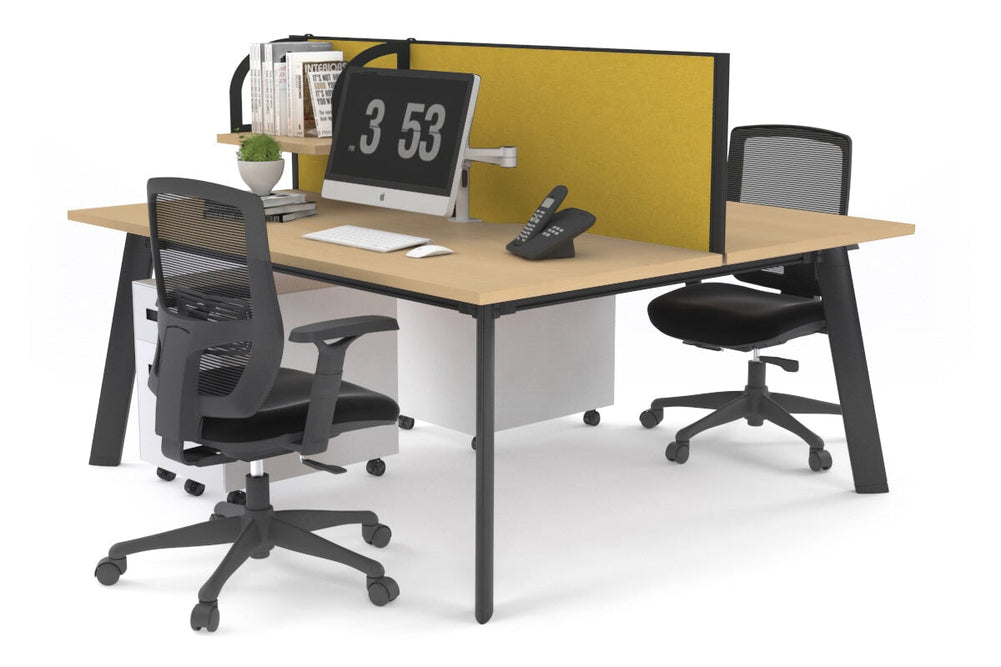 Switch - 2 Person Workstation Black Frame [1400L x 700W]-maple mustard yellow (500H x 1400W) 