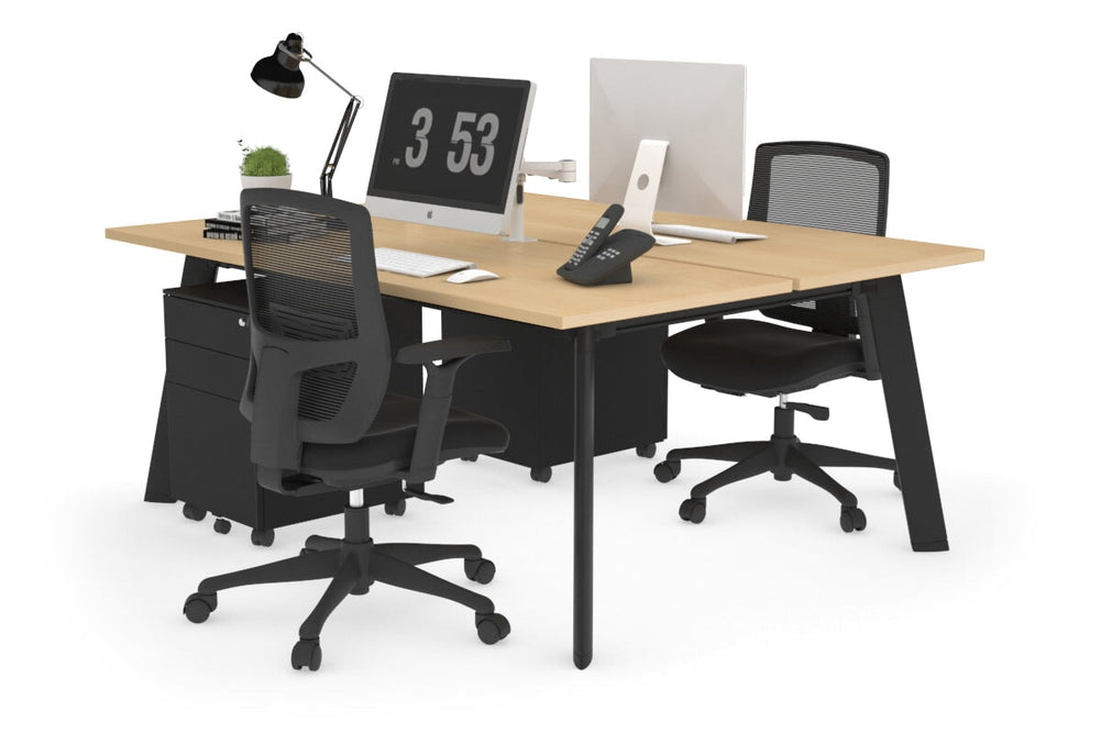 Switch - 2 Person Workstation Black Frame [1400L x 700W]-maple none 