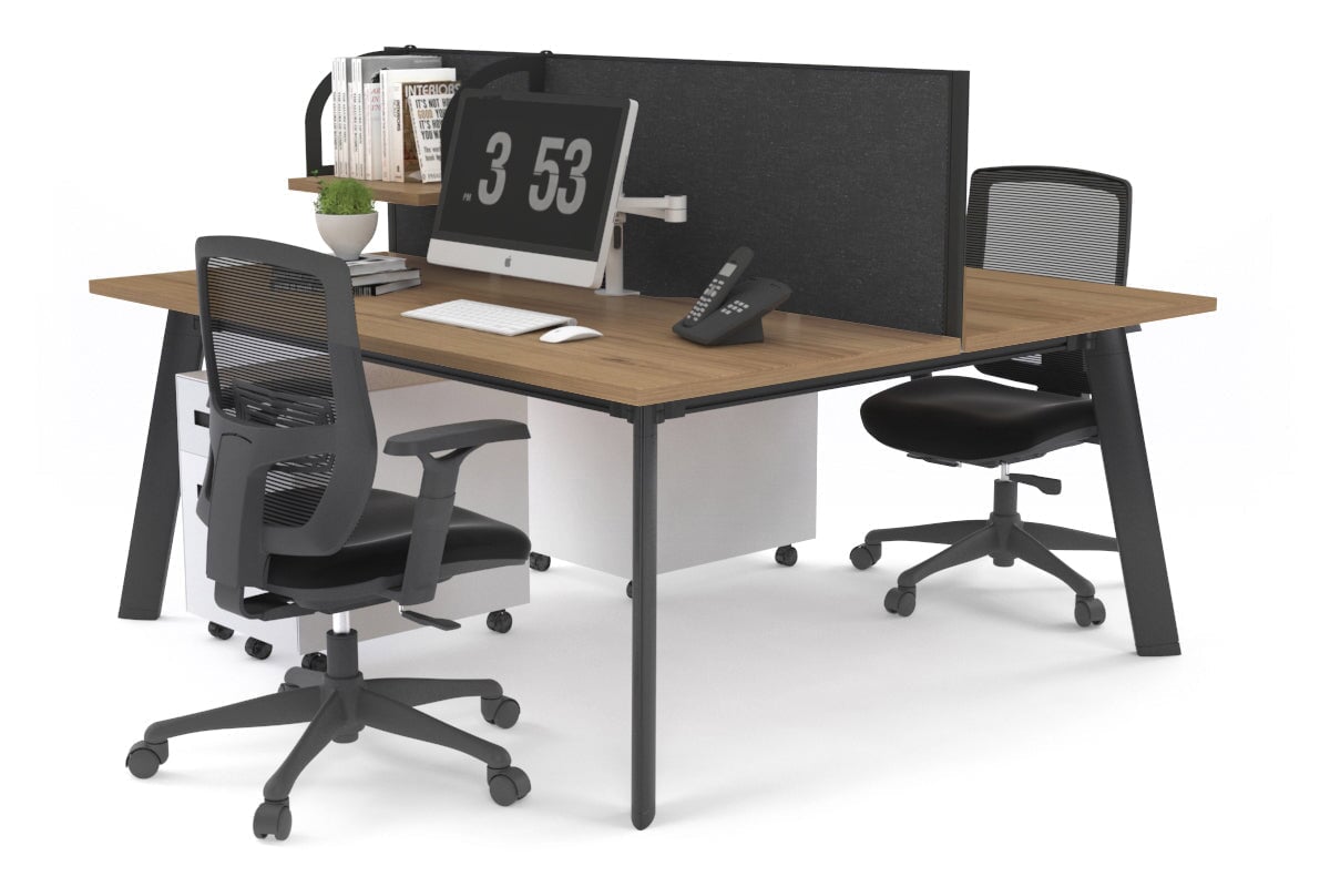 Switch - 2 Person Workstation Black Frame [1400L x 700W] Jasonl salvage oak moody charcoal (500H x 1400W) 
