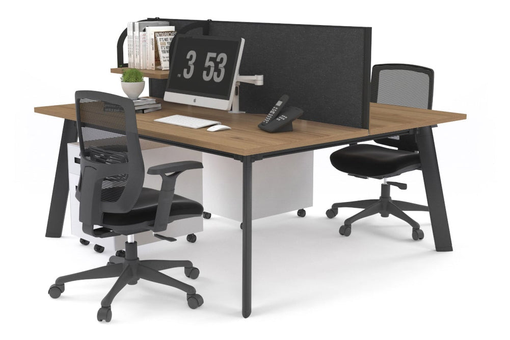 Switch - 2 Person Workstation Black Frame [1400L x 700W]-salvage oak moody charcoal (500H x 1400W) 