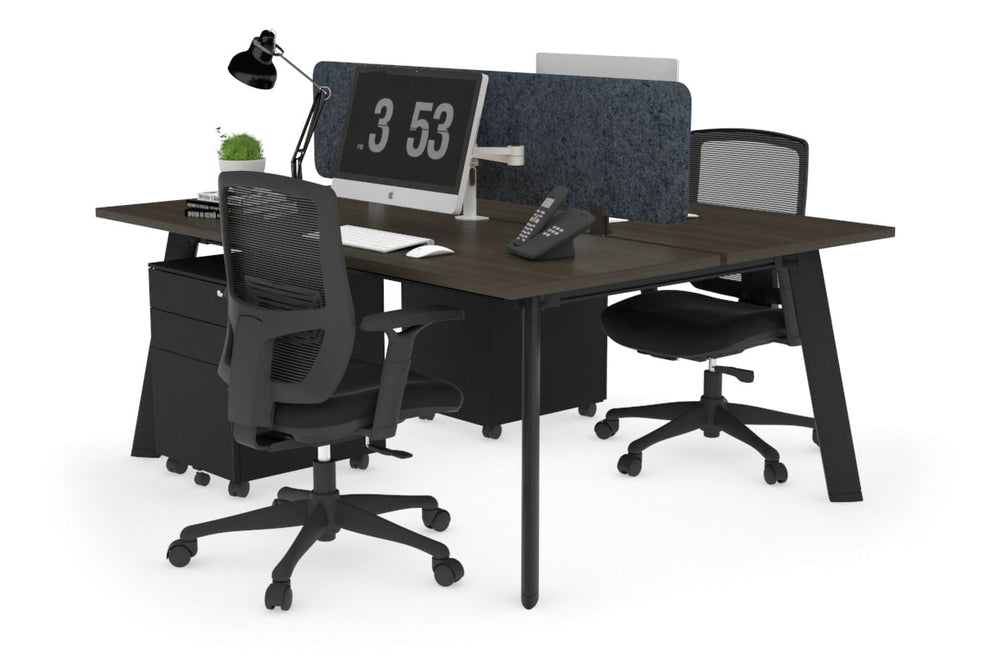 Switch - 2 Person Workstation Black Frame [1400L x 700W]-dark oak dark grey acoustic panel (400H x 1200W) 