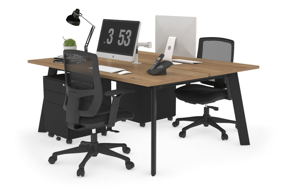 Switch - 2 Person Workstation Black Frame [1400L x 700W]-salvage oak none 