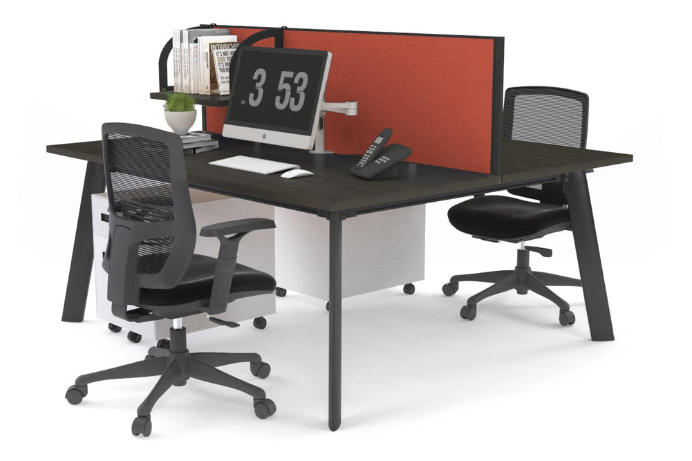 Switch - 2 Person Workstation Black Frame [1400L x 700W]-dark oak orange squash (500H x 1400W) 