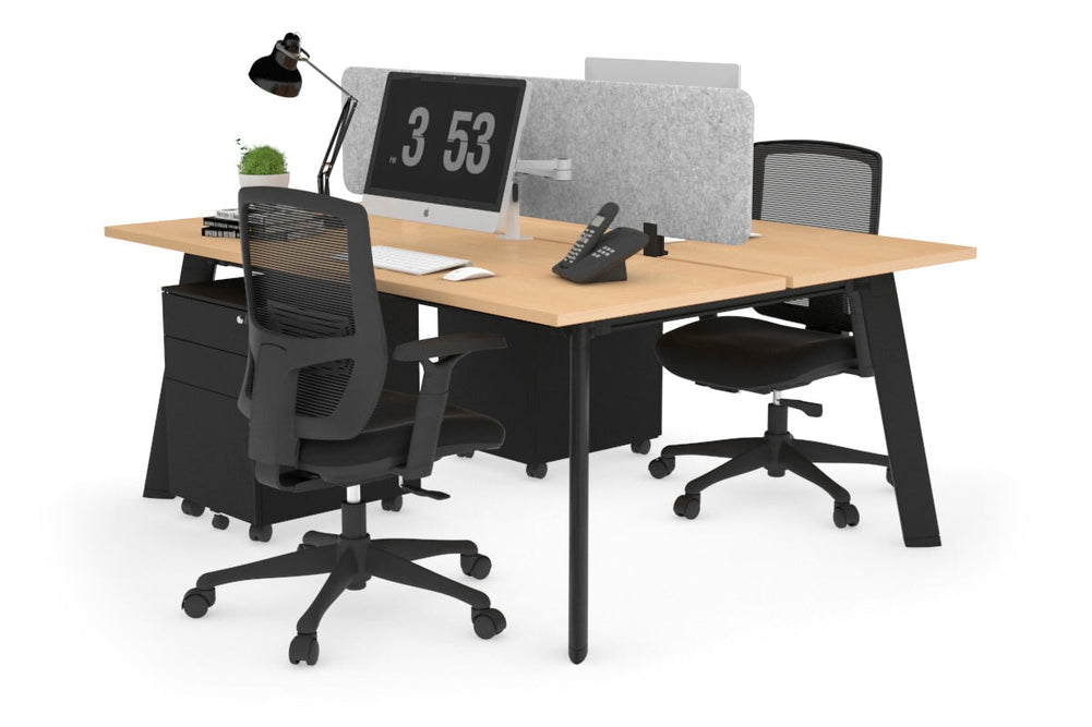 Switch - 2 Person Workstation Black Frame [1400L x 700W]-maple light grey acoustic panel (400H x 1200W) 